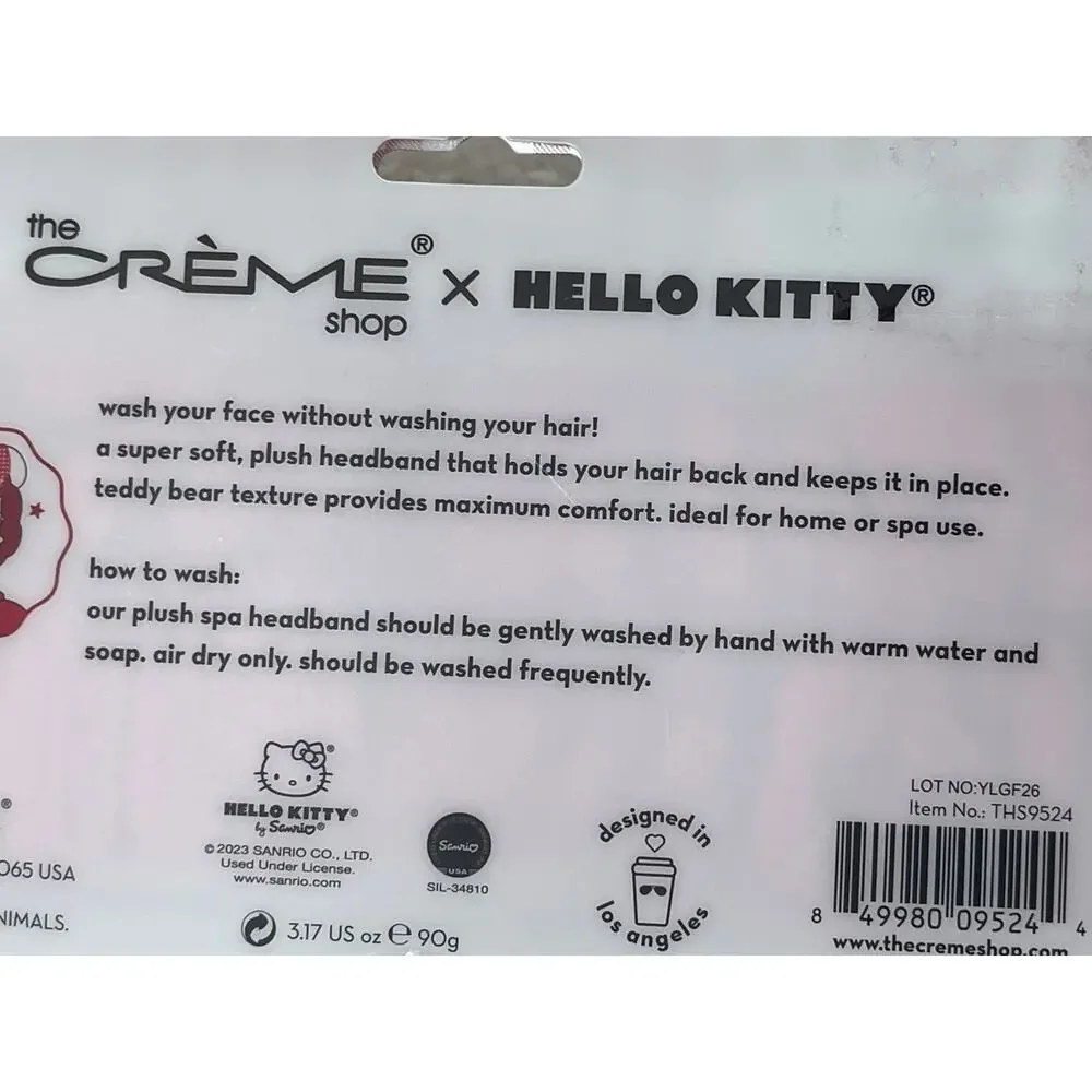 The Creme Shop Hello Kitty Red White Gingham Plush Spa Headband Bow Hairband NEW